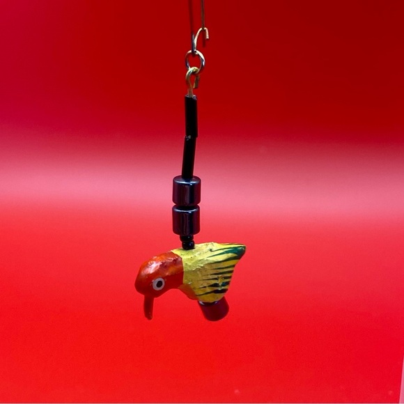 Hand Carved Wood and Hematite Bird Earrings - Picture 5 of 6